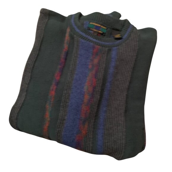 VTG Y2K Alexander Julian Men's Sweater Coogi-Style Striped 3-D Crewneck Sz M BIG - Picture 7 of 16